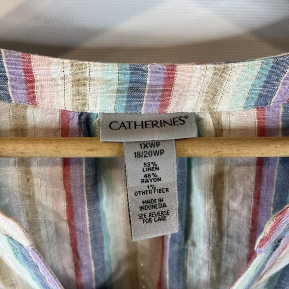 Catherines Womens Linen Tunic Top Size 1XWP Multicolor Striped Pullover - Picture 7 of 10